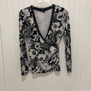 Floral Black and White Women's Wrap Top Y2K mesh